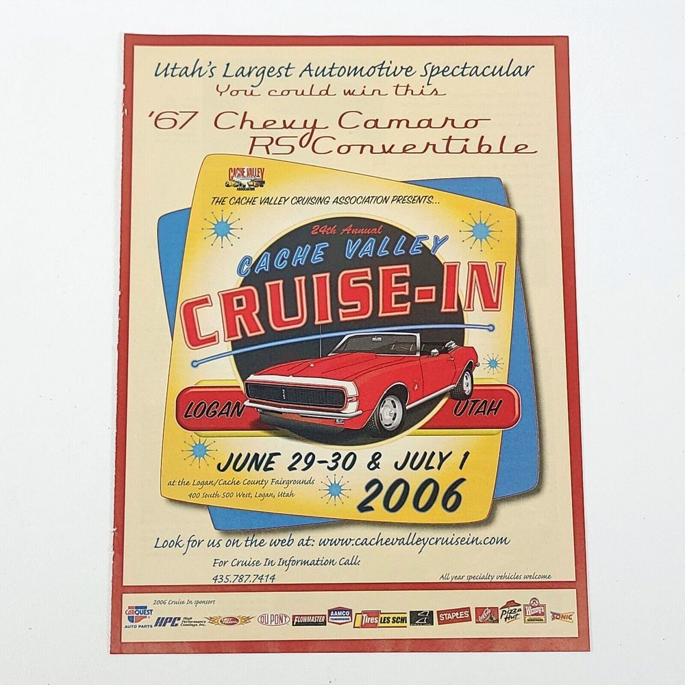 Vintage 24th Annual Cache Valley Cruise-In Camaro‎ Print Ad 11/08 Rod & Custom